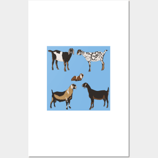 Nubian Goats Pattern Blue Posters and Art